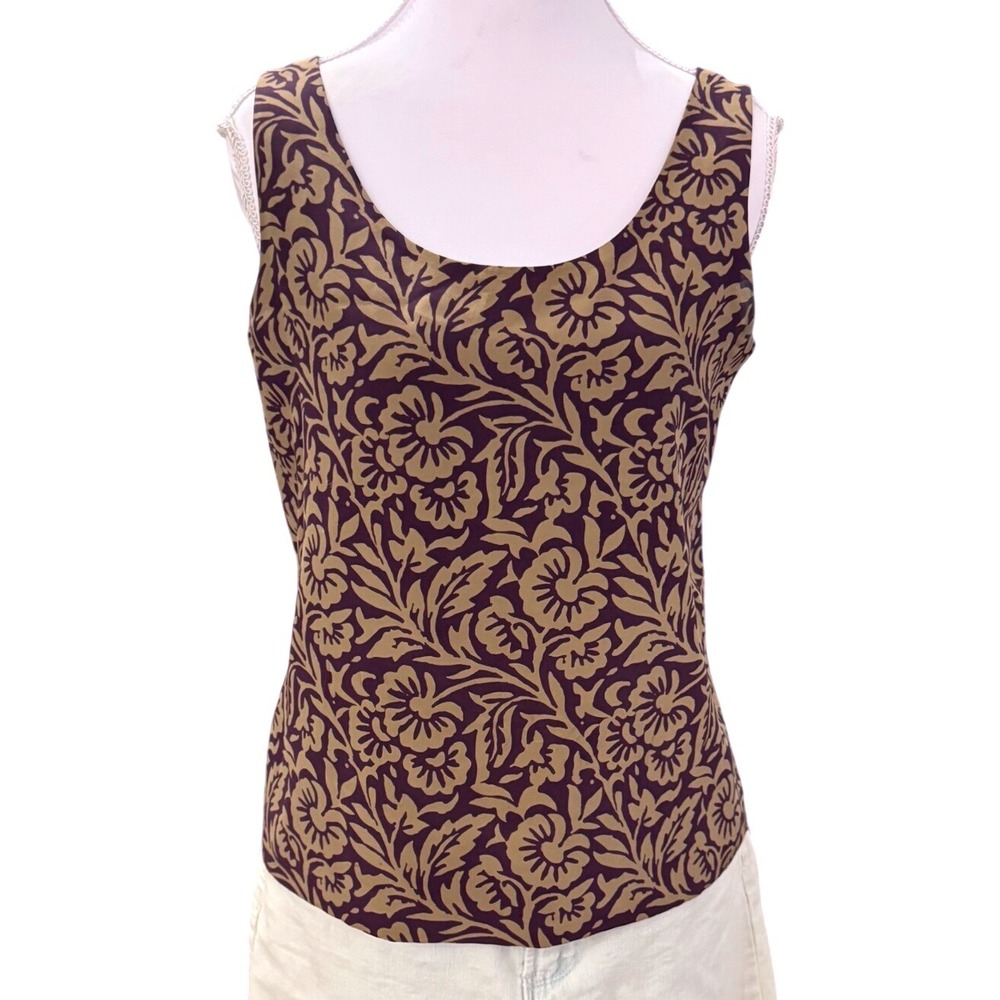 Doncaster Silks Floral Silk Tank Top Purple Shell Damask Vintage XS